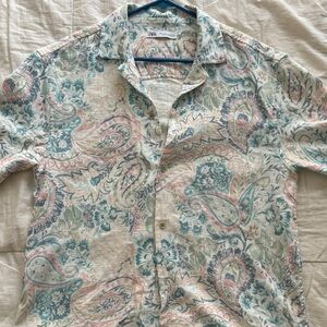 Zara Men's Casual Paisley Shirt - Blue and Pink